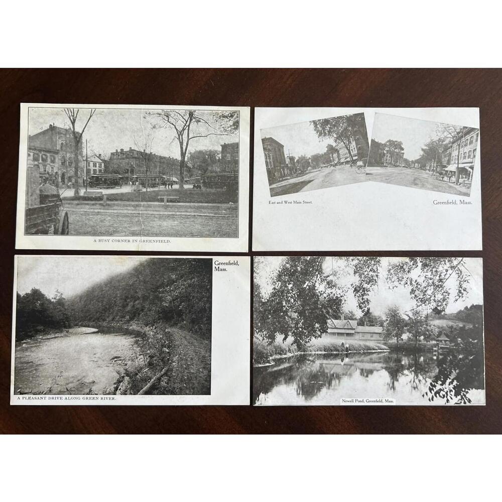 1905 RPPC Greenfield Massachusetts Newell Pond Green River Main Street Trolley